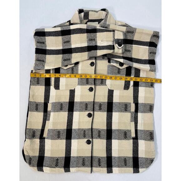 Lucky Brand Buffalo Plaid Oversized Jacket Women’s M Cream Black Southwestern - Picture 5 of 16